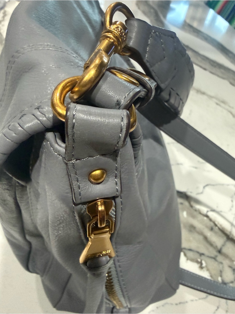 Aimee Kestenberg Gray Leather Braided Shoulder Bag with Gold Hardware - Picture 11 of 16